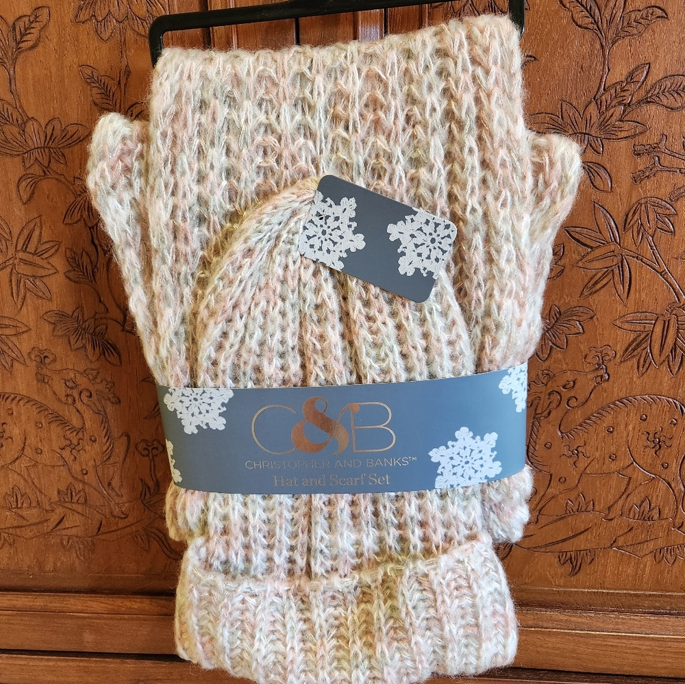 New, Christopher and Banks C & B, Hat & Scarf Set